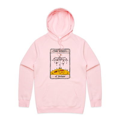 The Wheel Tarot Hoodie by Lonely Kids Club. All clothing from our T-shirts to our shorts and hoodies are ethically made, and printed packed and shipped from Sydney.