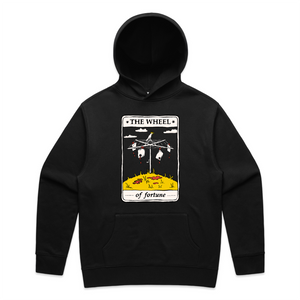 The Wheel Tarot Hoodie by Lonely Kids Club. All clothing from our T-shirts to our shorts and hoodies are ethically made, and printed packed and shipped from Sydney.
