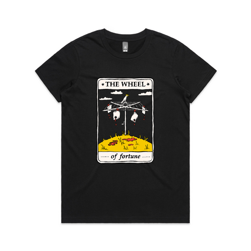 The Wheel Tarot Tee by Lonely Kids Club. All clothing from our T-shirts to our shorts and hoodies are ethically made, and printed packed and shipped from Sydney.