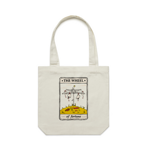 The Wheel Tarot Tote by Lonely Kids Club. All clothing from our T-shirts to our shorts and hoodies are ethically made, and printed packed and shipped from Sydney.