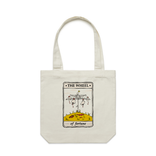 The Wheel Tarot Tote by Lonely Kids Club. All clothing from our T-shirts to our shorts and hoodies are ethically made, and printed packed and shipped from Sydney.