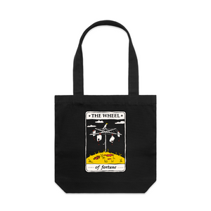 The Wheel Tarot Tote by Lonely Kids Club. All clothing from our T-shirts to our shorts and hoodies are ethically made, and printed packed and shipped from Sydney.