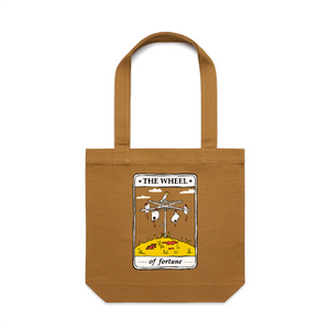 The Wheel Tarot Tote by Lonely Kids Club. All clothing from our T-shirts to our shorts and hoodies are ethically made, and printed packed and shipped from Sydney.