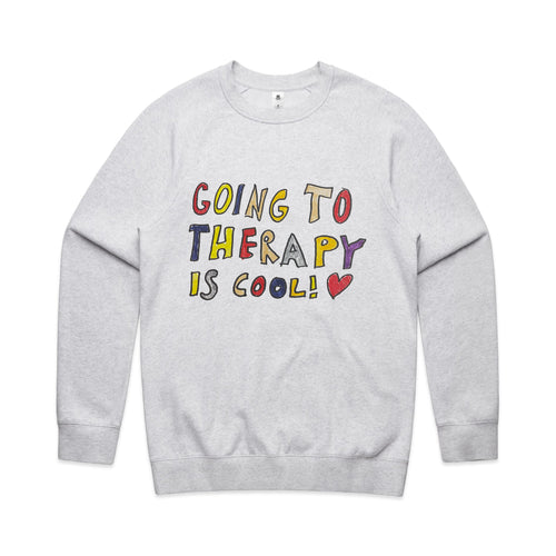 Therapy Is Cool Jumper by Lonely Kids Club. All clothing from our T-shirts to our shorts and hoodies are ethically made, and printed packed and shipped from Sydney.