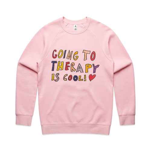 Therapy Is Cool Jumper by Lonely Kids Club. All clothing from our T-shirts to our shorts and hoodies are ethically made, and printed packed and shipped from Sydney.