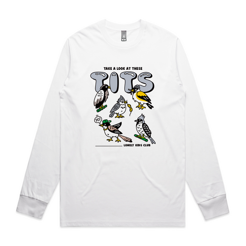These Tits Tee by Lonely Kids Club. All clothing from our T-shirts to our shorts and hoodies are ethically made, and printed packed and shipped from Sydney.