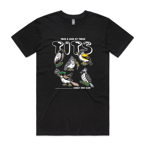 These Tits Tee by Lonely Kids Club. All clothing from our T-shirts to our shorts and hoodies are ethically made, and printed packed and shipped from Sydney.