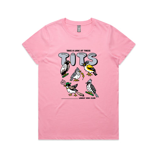 These Tits Tee by Lonely Kids Club. All clothing from our T-shirts to our shorts and hoodies are ethically made, and printed packed and shipped from Sydney.