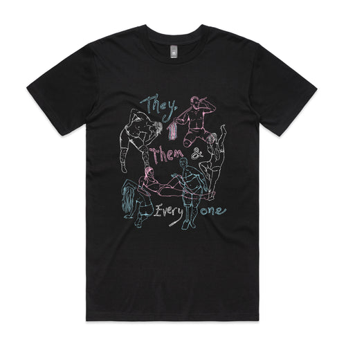 They, Them & Everyone Tee by Lonely Kids Club. All clothing from our T-shirts to our shorts and hoodies are ethically made, and printed packed and shipped from Sydney.