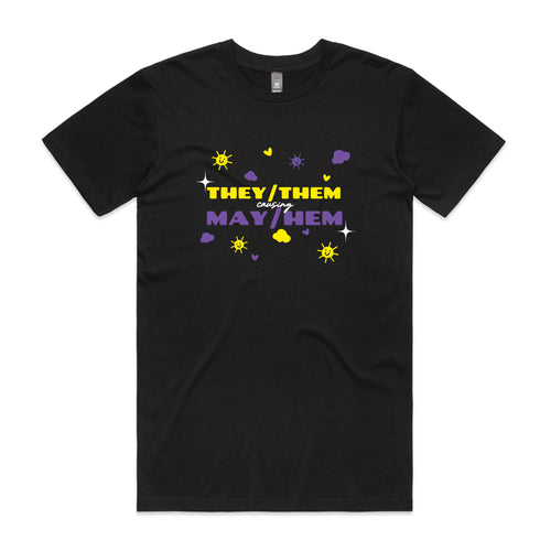 They/Them May/Hem Tee by Lonely Kids Club. All clothing from our T-shirts to our shorts and hoodies are ethically made, and printed packed and shipped from Sydney.