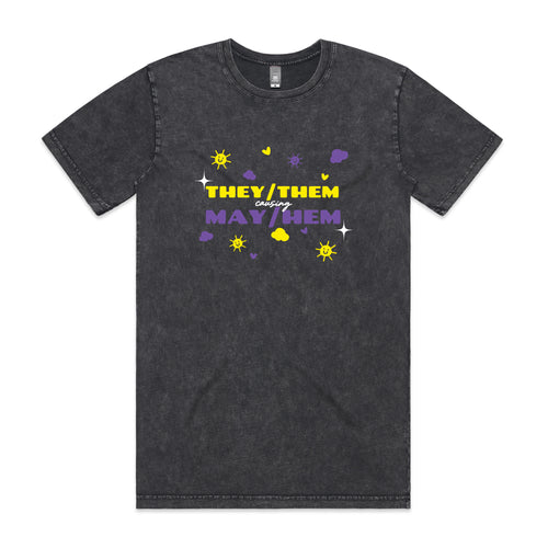 They/Them May/Hem Tee by Lonely Kids Club. All clothing from our T-shirts to our shorts and hoodies are ethically made, and printed packed and shipped from Sydney.