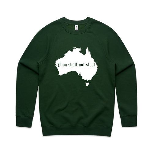 Thou Shalt Not Steal Charity Jumper by Lonely Kids Club. All clothing from our T-shirts to our shorts and hoodies are ethically made, and printed packed and shipped from Sydney.