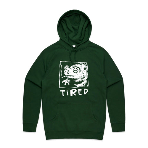Tired Frog Hoodie by Lonely Kids Club. All clothing from our T-shirts to our shorts and hoodies are ethically made, and printed packed and shipped from Sydney.