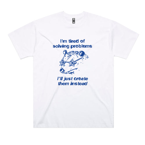 Tired Of Solving Tee by Lonely Kids Club. All clothing from our T-shirts to our shorts and hoodies are ethically made, and printed packed and shipped from Sydney.