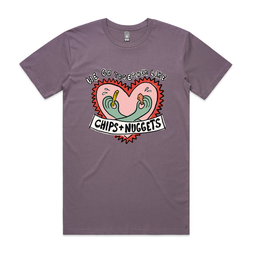 Together Like Chips & Nuggets Tee by Lonely Kids Club. All clothing from our T-shirts to our shorts and hoodies are ethically made, and printed packed and shipped from Sydney.