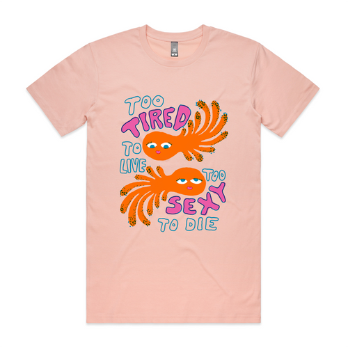 Too Sexy To Die Tee by Lonely Kids Club. All clothing from our T-shirts to our shorts and hoodies are ethically made, and printed packed and shipped from Sydney.