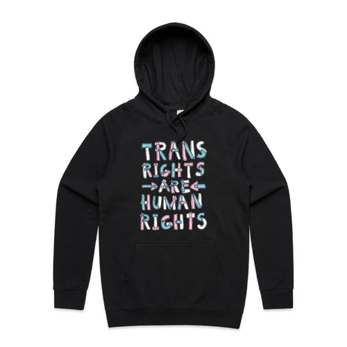 Trans Rights Are Human Rights Hoodie by Lonely Kids Club. All clothing from our T-shirts to our shorts and hoodies are ethically made, and printed packed and shipped from Sydney.