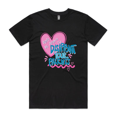 Disappoint Your Parents Trans Tee by Lonely Kids Club. All clothing from our T-shirts to our shorts and hoodies are ethically made, and printed packed and shipped from Sydney.
