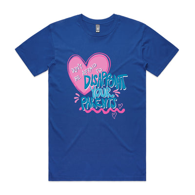 Disappoint Your Parents Trans Tee by Lonely Kids Club. All clothing from our T-shirts to our shorts and hoodies are ethically made, and printed packed and shipped from Sydney.
