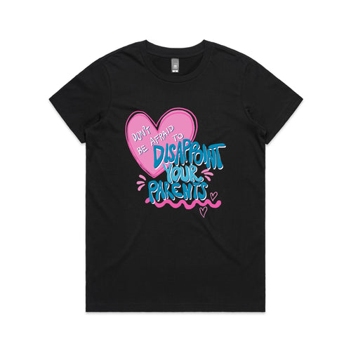Disappoint Your Parents Trans Tee by Lonely Kids Club. All clothing from our T-shirts to our shorts and hoodies are ethically made, and printed packed and shipped from Sydney.