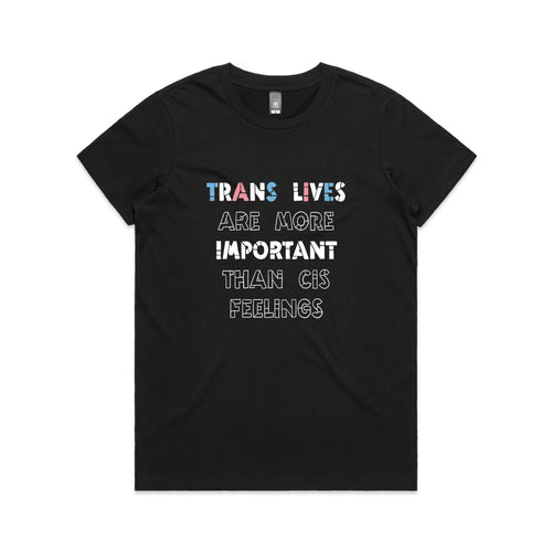 Trans Lives Tee by Lonely Kids Club. All clothing from our T-shirts to our shorts and hoodies are ethically made, and printed packed and shipped from Sydney.