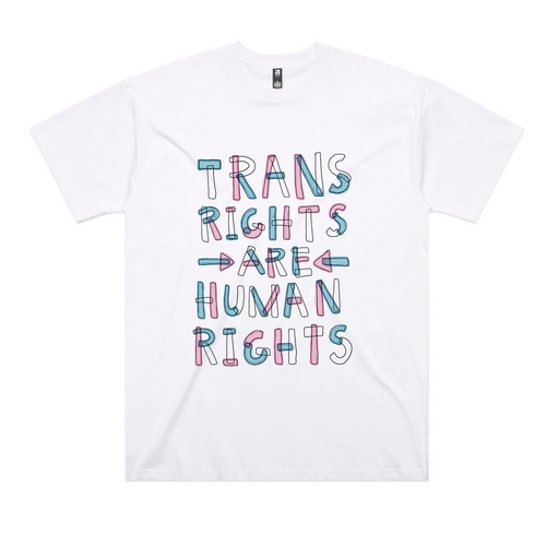 Trans Rights Are Human Rights Oversized Tee by Lonely Kids Club. All clothing from our T-shirts to our shorts and hoodies are ethically made, and printed packed and shipped from Sydney.
