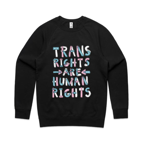 Trans Rights Are Human Rights Jumper by Lonely Kids Club. All clothing from our T-shirts to our shorts and hoodies are ethically made, and printed packed and shipped from Sydney.