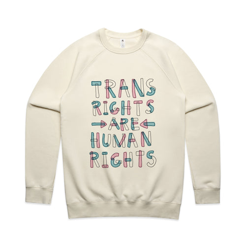 Trans Rights Are Human Rights Jumper by Lonely Kids Club. All clothing from our T-shirts to our shorts and hoodies are ethically made, and printed packed and shipped from Sydney.