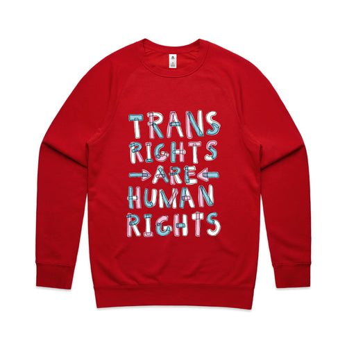 Trans Rights Are Human Rights Jumper by Lonely Kids Club. All clothing from our T-shirts to our shorts and hoodies are ethically made, and printed packed and shipped from Sydney.
