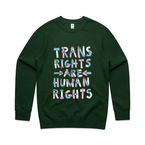 Trans Rights Are Human Rights Jumper by Lonely Kids Club. All clothing from our T-shirts to our shorts and hoodies are ethically made, and printed packed and shipped from Sydney.