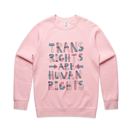 Trans Rights Are Human Rights Jumper by Lonely Kids Club. All clothing from our T-shirts to our shorts and hoodies are ethically made, and printed packed and shipped from Sydney.