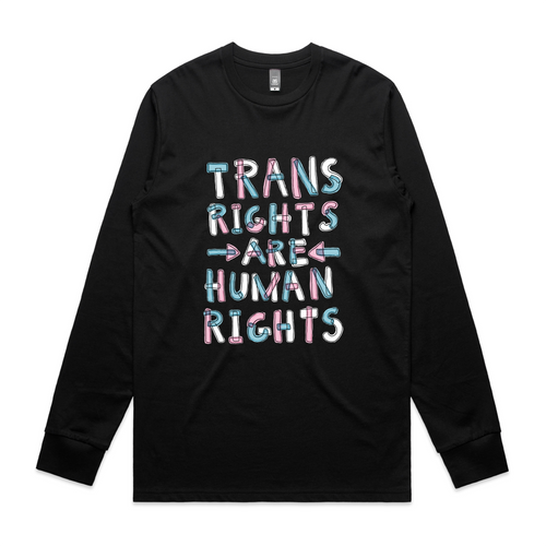 Trans rights are human rights shirt by Lonely Kids Club. Printed in Sydney on premium 100% cotton T-shirts. 
