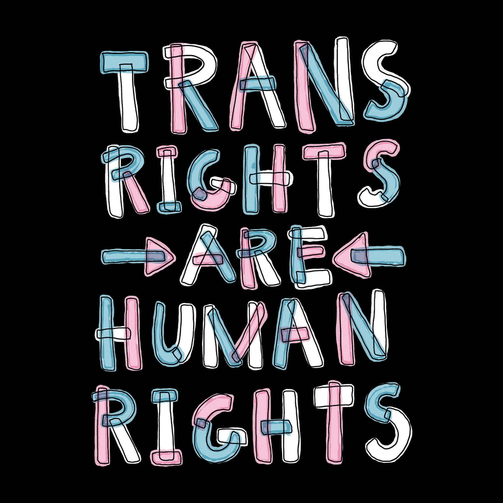 Trans rights are human rights shirt by Lonely Kids Club. Printed in Sydney on premium 100% cotton T-shirts. 