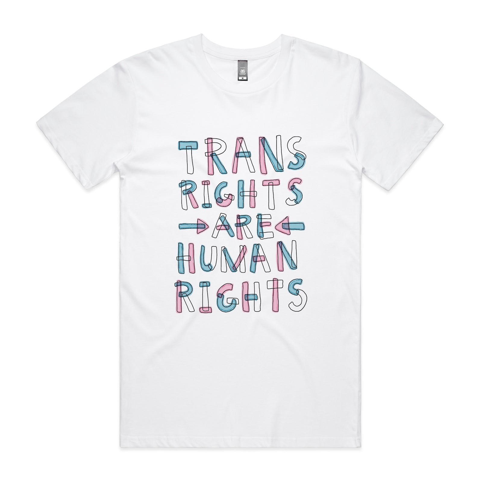 Trans rights are human rights shirt by Lonely Kids Club. Printed in Sydney on premium 100% cotton T-shirts. 