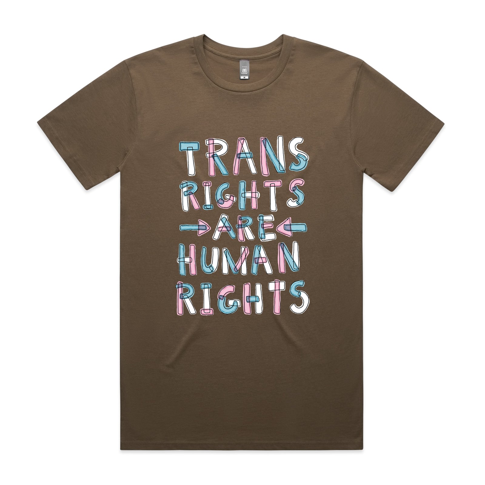 Trans rights are human rights shirt by Lonely Kids Club. Printed in Sydney on premium 100% cotton T-shirts. 