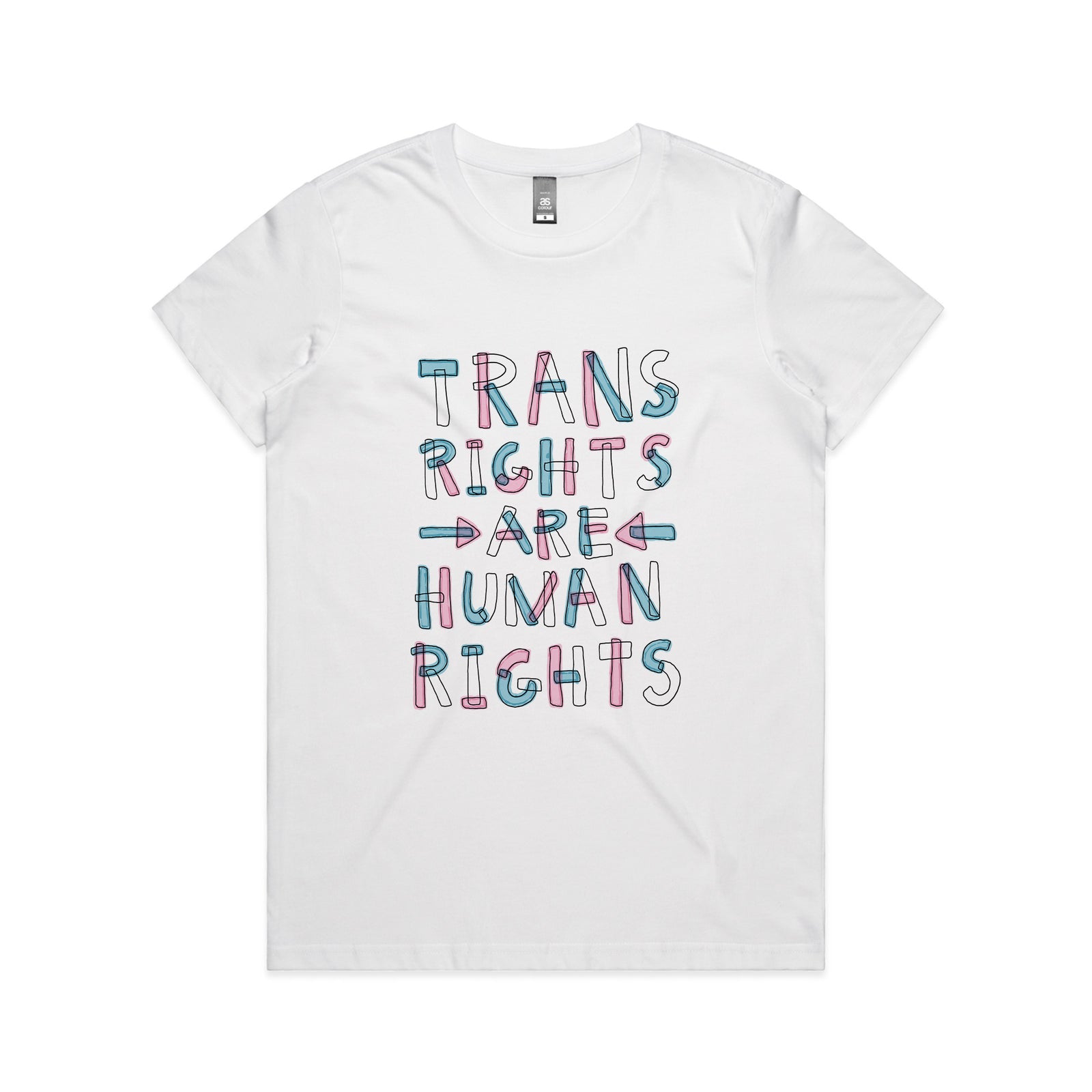 Trans rights are human rights shirt by Lonely Kids Club. Printed in Sydney on premium 100% cotton T-shirts. 