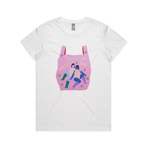 Trash Bags Tee by Lonely Kids Club. All clothing from our T-shirts to our shorts and hoodies are ethically made, and printed packed and shipped from Sydney.