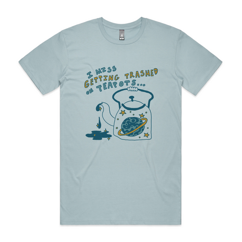 Trashed On Teapots Tee by Lonely Kids Club. All clothing from our T-shirts to our shorts and hoodies are ethically made, and printed packed and shipped from Sydney.