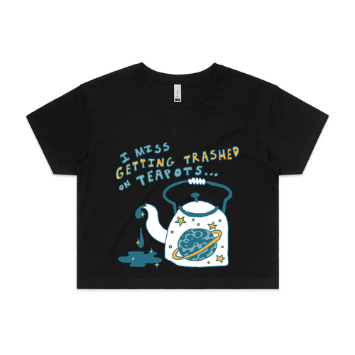 Trashed On Teapots Tee by Lonely Kids Club. All clothing from our T-shirts to our shorts and hoodies are ethically made, and printed packed and shipped from Sydney.