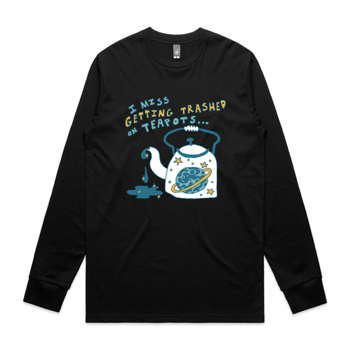 Trashed On Teapots Tee by Lonely Kids Club. All clothing from our T-shirts to our shorts and hoodies are ethically made, and printed packed and shipped from Sydney.