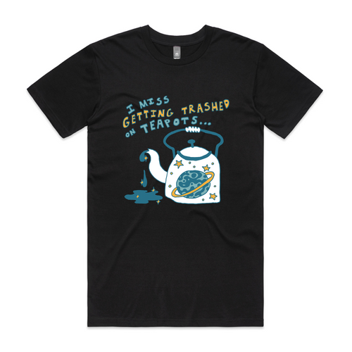 Trashed On Teapots Tee by Lonely Kids Club. All clothing from our T-shirts to our shorts and hoodies are ethically made, and printed packed and shipped from Sydney.