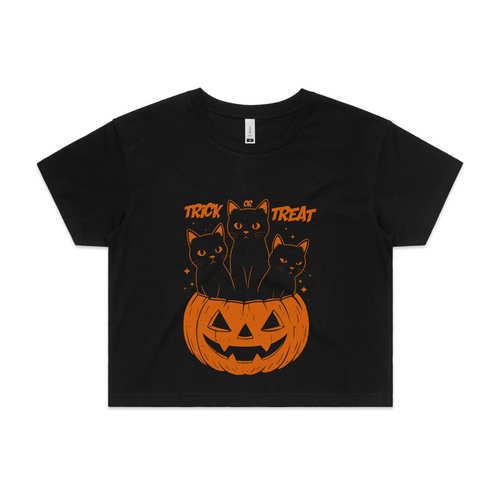 Trick Or Treat Cats Tee by Lonely Kids Club. All clothing from our T-shirts to our shorts and hoodies are ethically made, and printed packed and shipped from Sydney.
