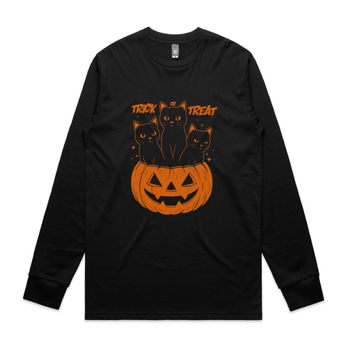 Trick Or Treat Cats Tee by Lonely Kids Club. All clothing from our T-shirts to our shorts and hoodies are ethically made, and printed packed and shipped from Sydney.