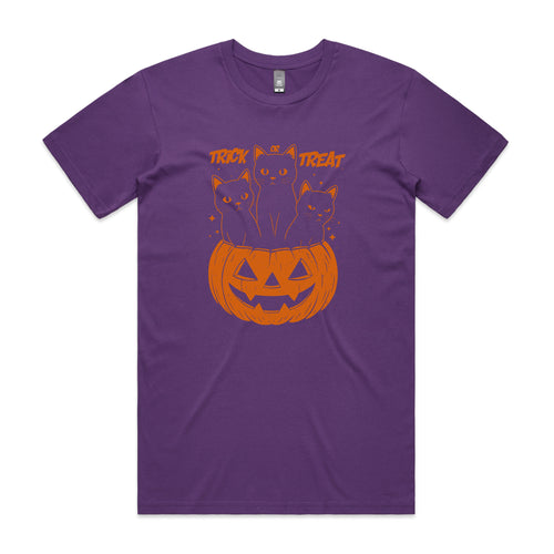 Trick Or Treat Cats Tee by Lonely Kids Club. All clothing from our T-shirts to our shorts and hoodies are ethically made, and printed packed and shipped from Sydney.