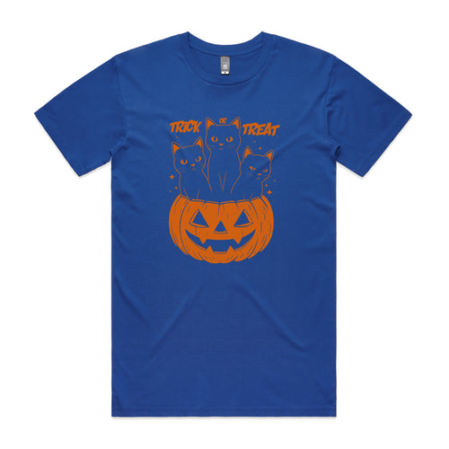 Trick Or Treat Cats Tee by Lonely Kids Club. All clothing from our T-shirts to our shorts and hoodies are ethically made, and printed packed and shipped from Sydney.