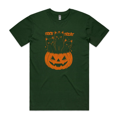 Trick Or Treat Cats Tee by Lonely Kids Club. All clothing from our T-shirts to our shorts and hoodies are ethically made, and printed packed and shipped from Sydney.