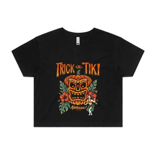 Trick Or Tiki Tee by Lonely Kids Club. All clothing from our T-shirts to our shorts and hoodies are ethically made, and printed packed and shipped from Sydney.