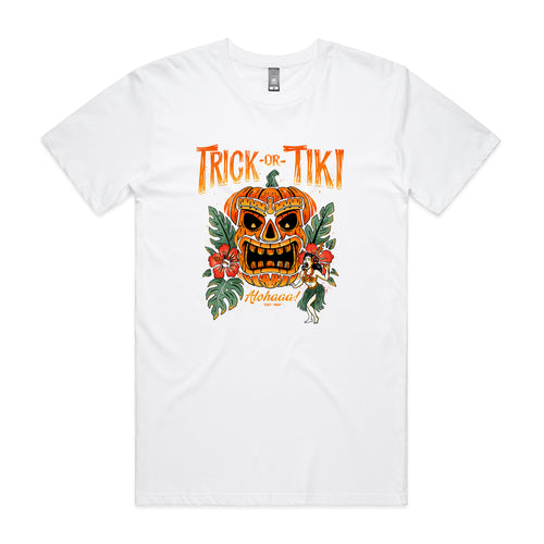 Trick Or Tiki Tee by Lonely Kids Club. All clothing from our T-shirts to our shorts and hoodies are ethically made, and printed packed and shipped from Sydney.
