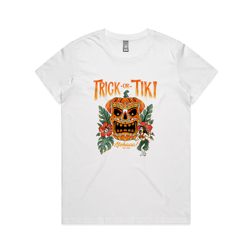 Trick Or Tiki Tee by Lonely Kids Club. All clothing from our T-shirts to our shorts and hoodies are ethically made, and printed packed and shipped from Sydney.