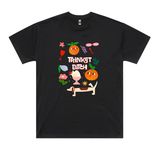Trinket Bitch Tee by Lonely Kids Club. All clothing from our T-shirts to our shorts and hoodies are ethically made, and printed packed and shipped from Sydney.